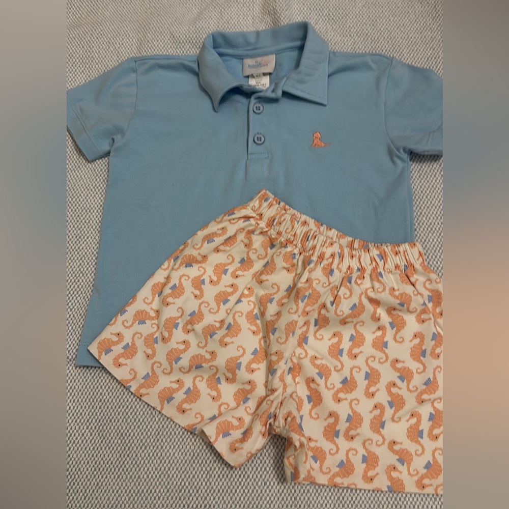James and Lottie 3T seahorse short and polo set EUC